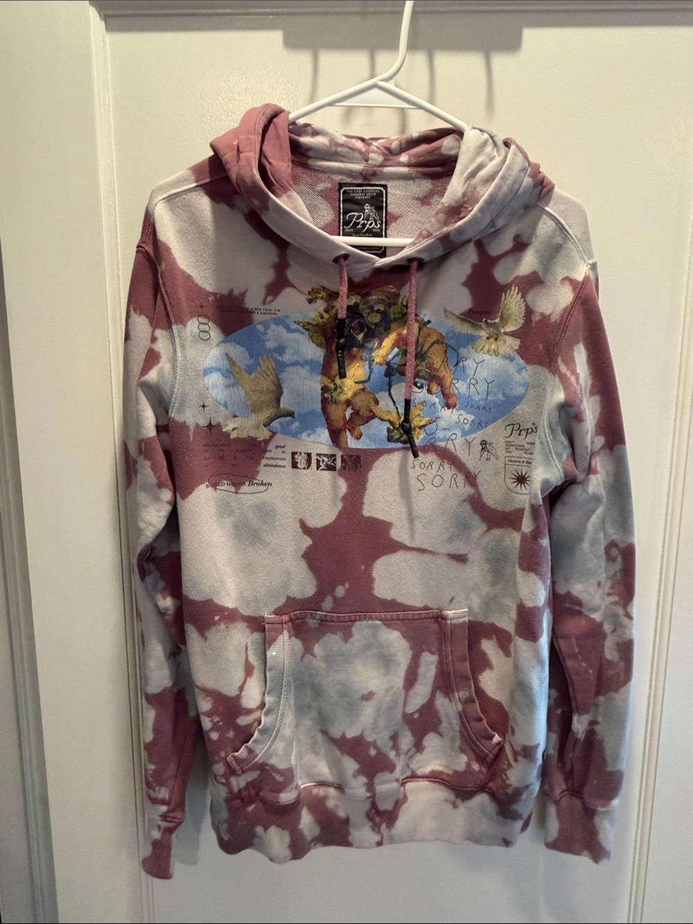 PRPS Tie-Dye Crewneck Sweatshirt - Pink & White with Graphic Chest Print